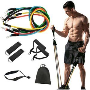 ATHLETIC WORLD 15 PCS Resistance Band Set Yoga Pilates Abs Exercise Fitness Tube